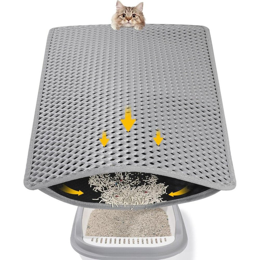 Double Layer Cat Litter Mat, 24x15 Inch Waterproof Litters Box Mat, Non-Slip Cat